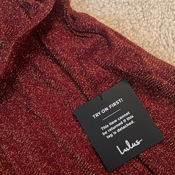 NWT Lulus Next Please Gold and Burgundy Cowl Neck Bodycon Dress - Picture 13 of 15